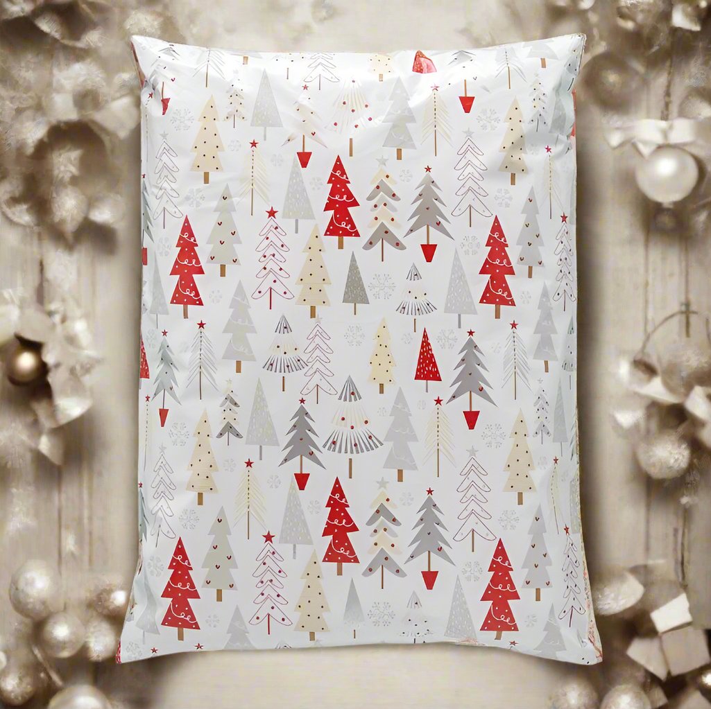 Christmas Trees Poly Mailers Size 14.5x19 White Christmas Shipping Bags - Shipping In Style