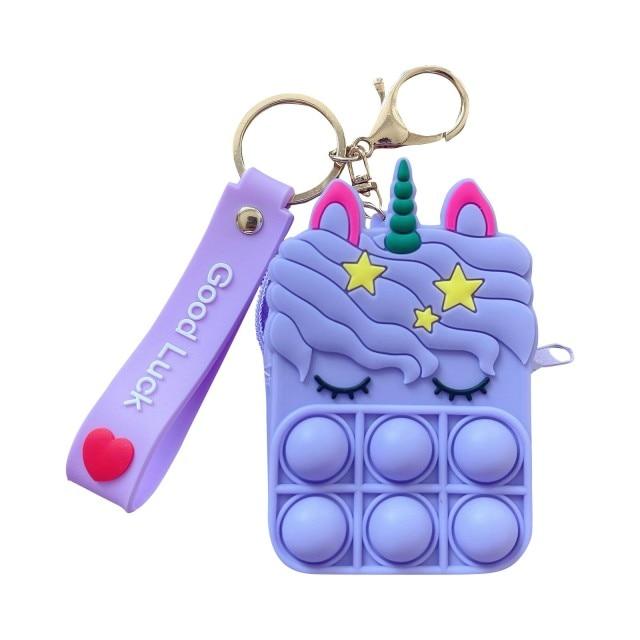 Cute Unicorn Fidget Key Chain Coin Purse Bag Bubble Pop Toy - Shipping In Style