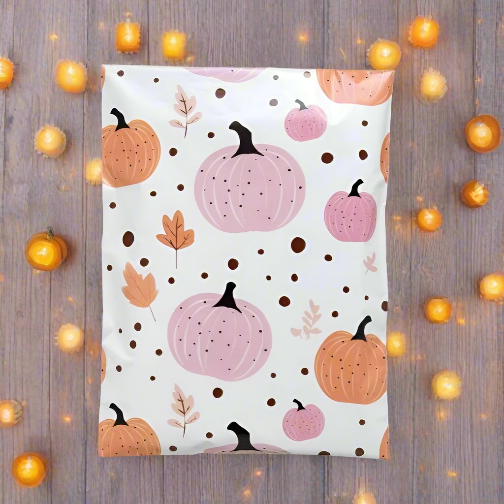 Fall Pumpkin Poly Mailers Size 7.5x10.5 Halloween Shipping Bags - Shipping In Style