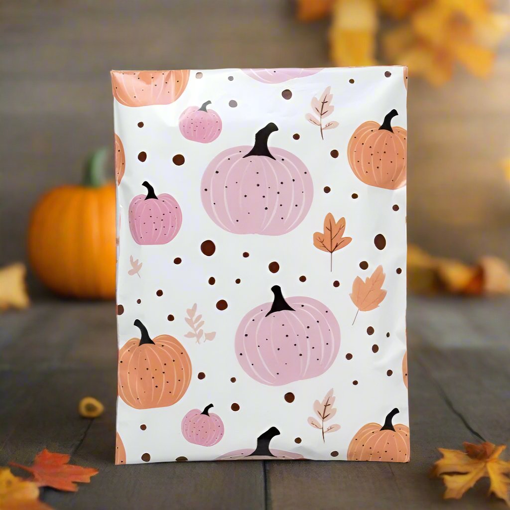 Fall Pumpkin Poly Mailers Size 7.5x10.5 Halloween Shipping Bags - Shipping In Style