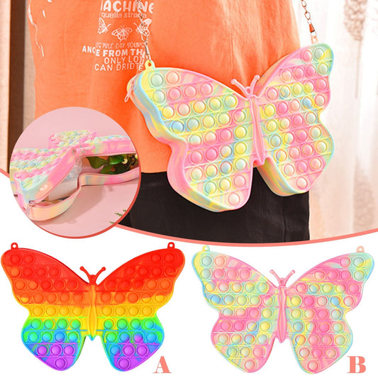 Fidget Popper Large Butterfly Bubble Pop Toy Crossbody Bag Rainbow - Shipping In Style