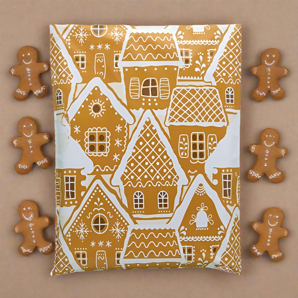 Gingerbread Poly Mailers Size 10x13 Christmas Shipping Bags - Shipping In Style