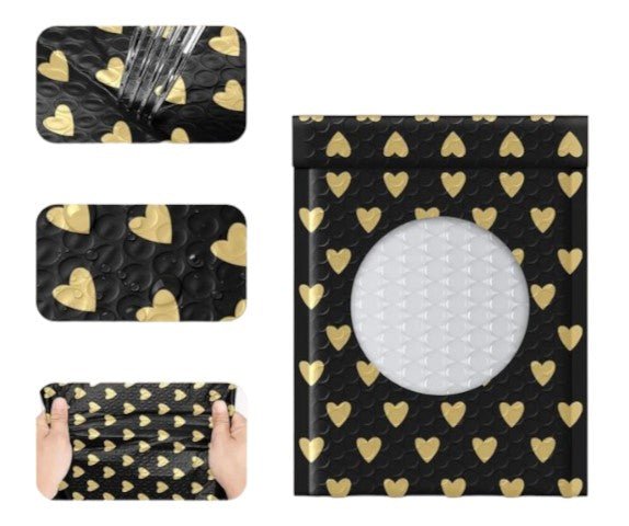 Gold Heart Bubble Mailers Size 6.5x10 Padded Shipping Bags - Shipping In Style