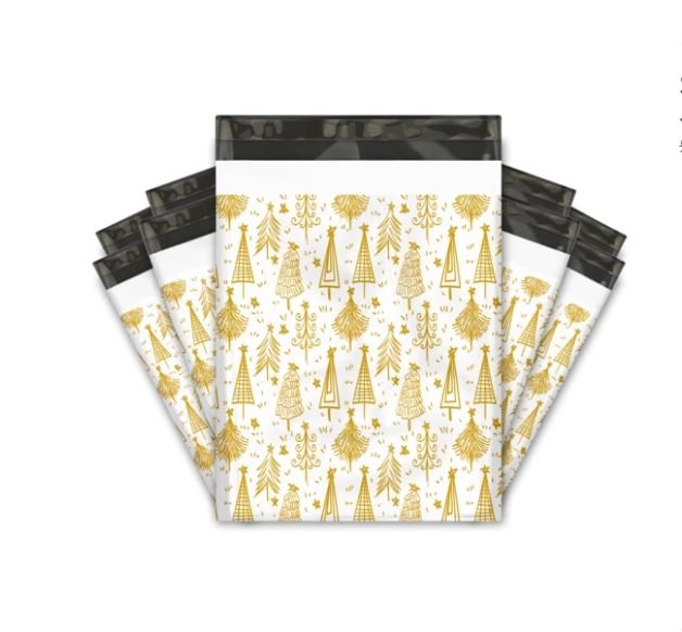 Gold White Christmas Tree Poly Mailers Size 10x13 Colorful Shipping Bags - Shipping In Style