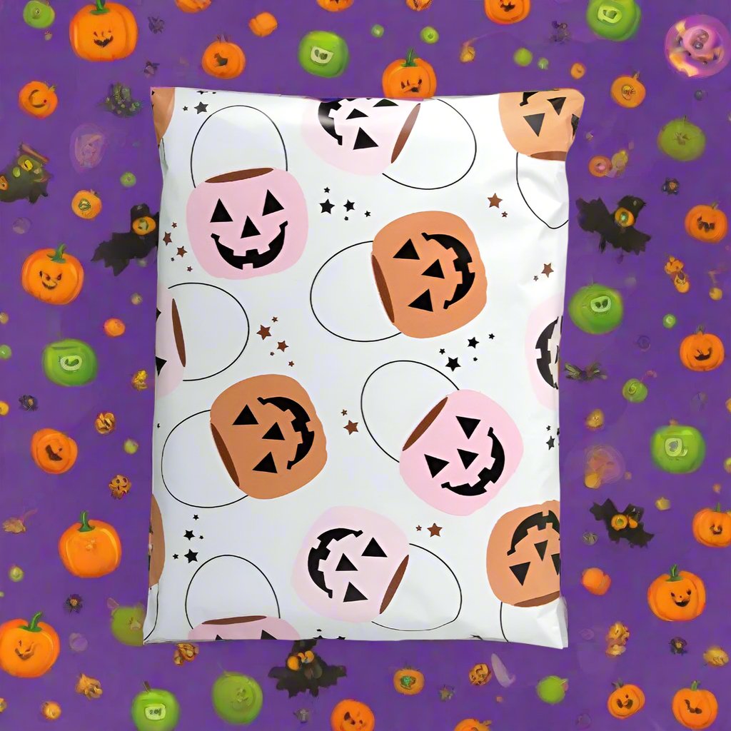 Halloween Pumpkin Poly Mailers Size 10x13 Trick or Treat Shipping Bags - Shipping In Style