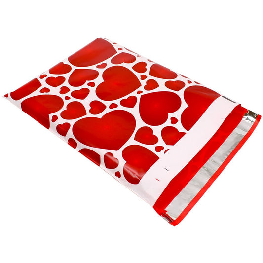 Red Heart Poly Mailers Size 10x13 Colorful Shipping Bags Red