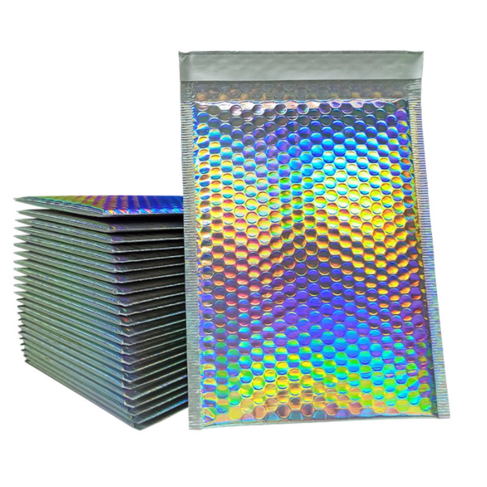 Holographic Silver Metallic Bubble Mailers Size 4x8 Padded Shipping Bags - Shipping In Style