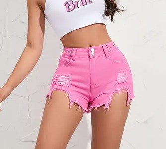 Hot Pink Shorts Distressed Jean Bottoms - Shipping In Style