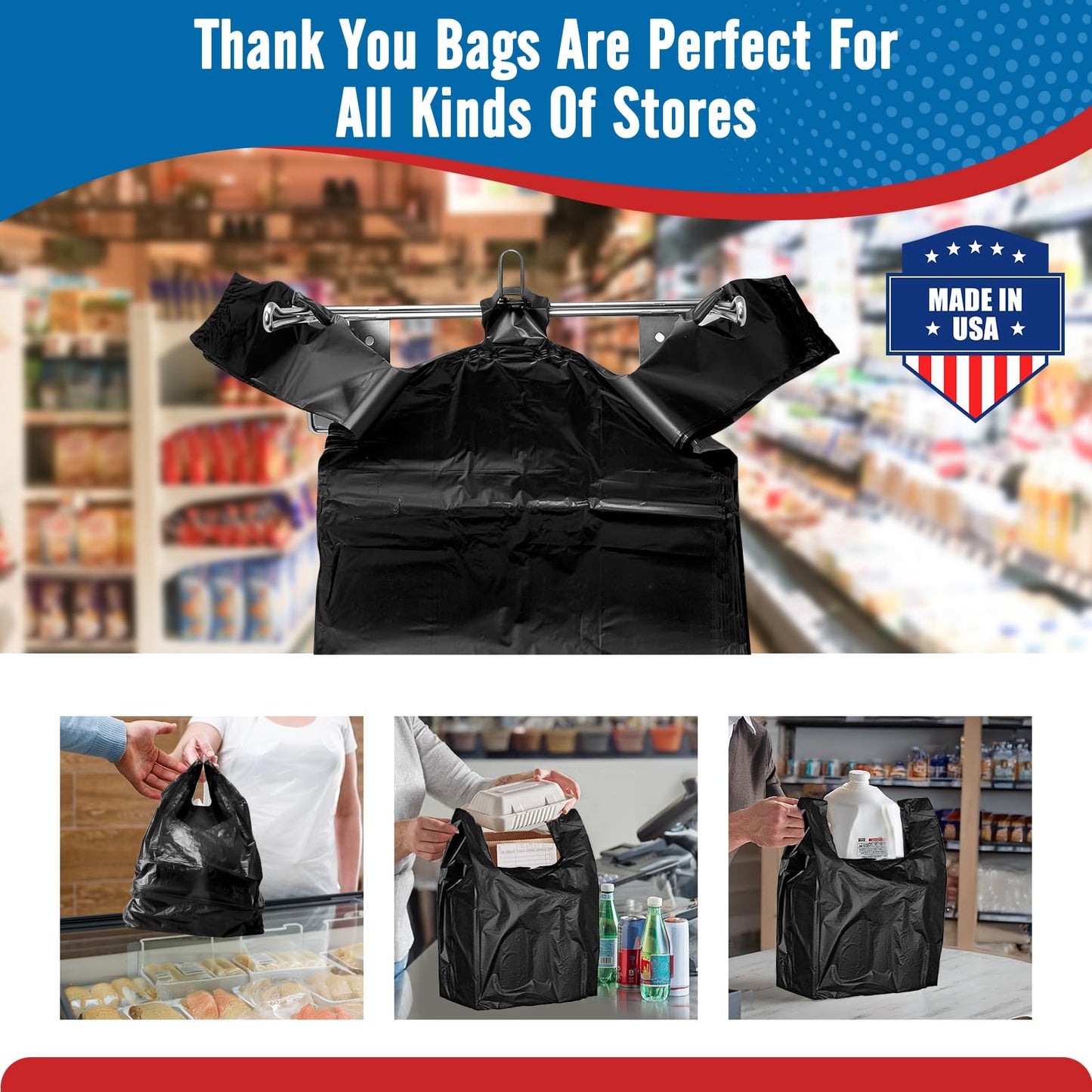 11.5x6.5x21“  0.47mil Thank You Plastic Bags 1000 Count Wholesale