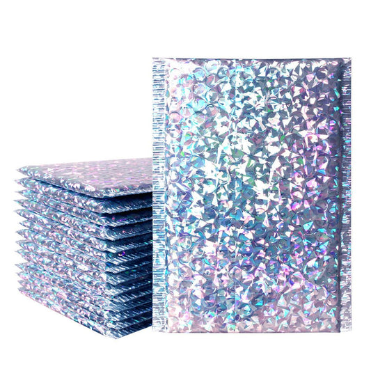 Laser Silver Holographic Metallic Bubble Mailers Size 8.5x12 Padded Shipping Bags - Shipping In Style