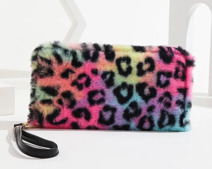 Leopard Print Women's Wallet Fluffy Rainbow - Shipping In Style