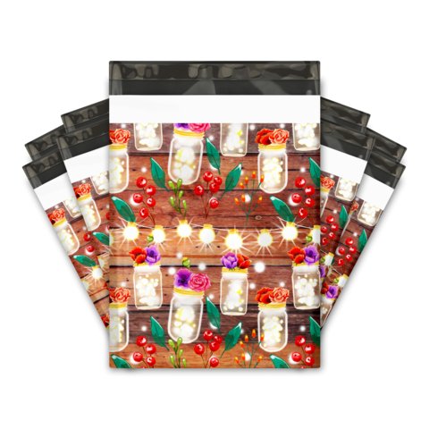 Mason Jar Christmas Poly Mailers Size 10x13 Colorful Shipping Bags - Shipping In Style