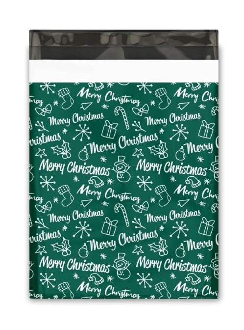 Merry Christmas Green Poly Mailers Size 10x13 Colorful Shipping Bags - Shipping In Style
