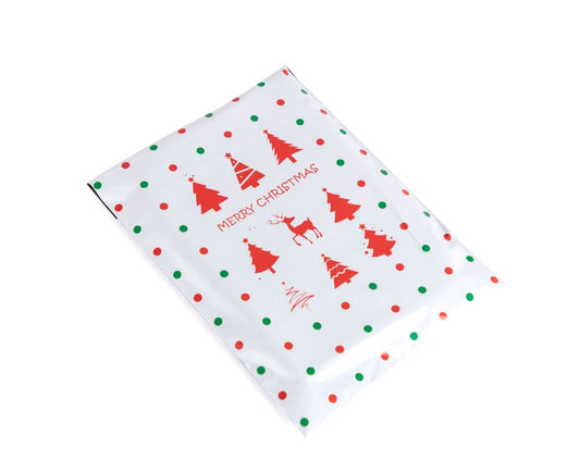 Merry Christmas Tree White Red Green Poly Mailers Size 10x13 Shipping Bags - Shipping In Style