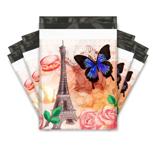 Paris Butterfly Rose Poly Mailers Size 10x13 Shipping Bags - Shipping In Style