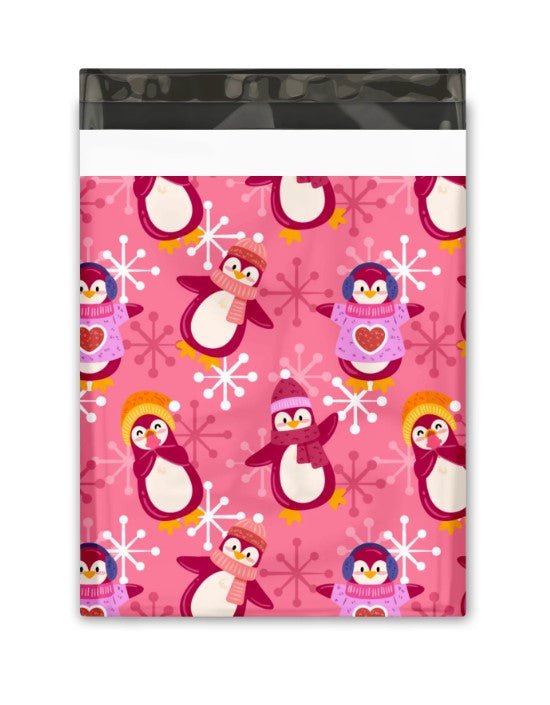 Penguin Winter Poly Mailers Size 10x13 Colorful Shipping Bags - Shipping In Style