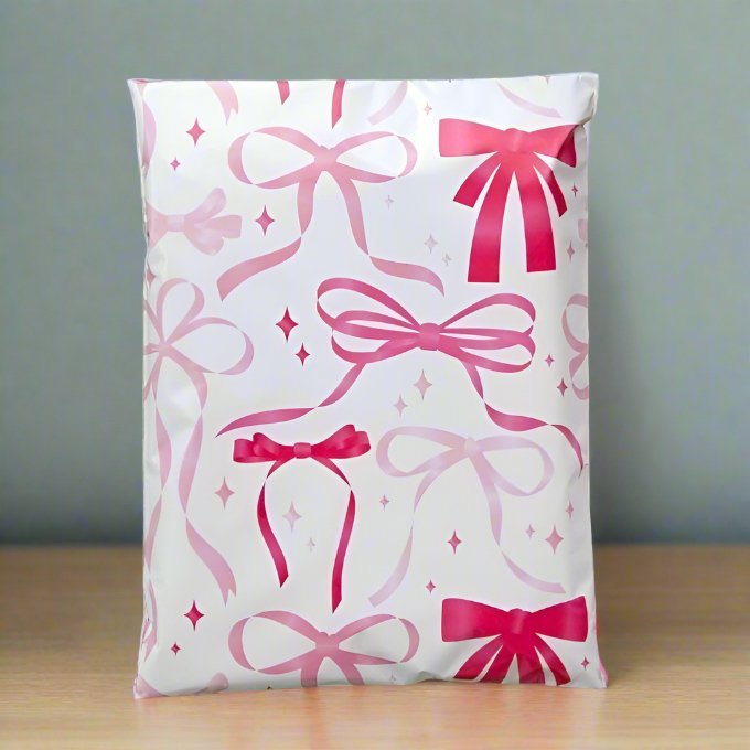 Pink Bow Poly Mailers Size 10x13 Shipping Bags - Shipping In Style