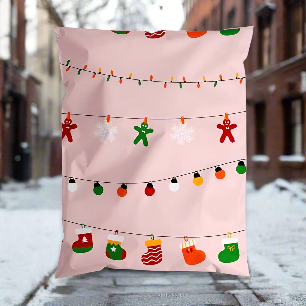 Pink Christmas Lights Poly Mailers Size 10x13 Shipping Bags - Shipping In Style