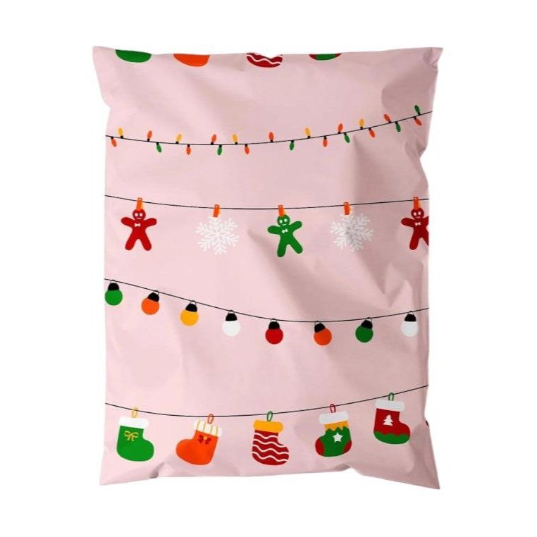 Pink Christmas Lights Poly Mailers Size 10x13 Shipping Bags - Shipping In Style