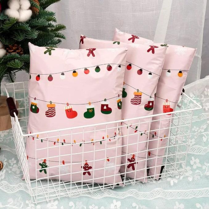 Pink Christmas Lights Poly Mailers Size 10x13 Shipping Bags - Shipping In Style