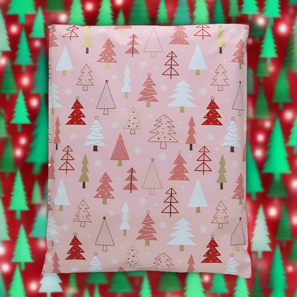 Pink Christmas Tree Poly Mailers Size 14x17 Shipping Bags - Shipping In Style