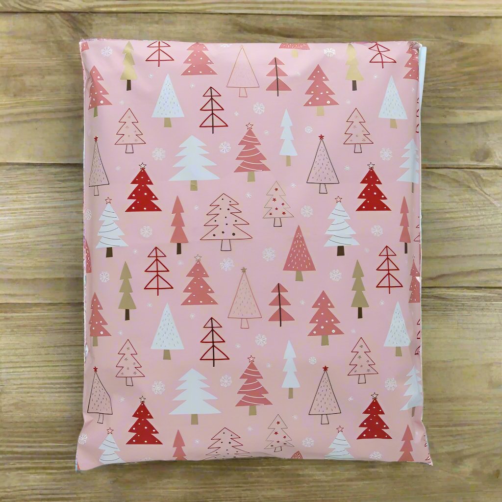 Pink Christmas Tree Poly Mailers Size 14x17 Shipping Bags - Shipping In Style