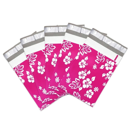 Pink Hawaiian Flowers Poly Mailers Size 6x9 Shipping Bags - Shipping In Style