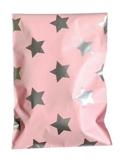 Pink Silver Stars Poly Mailers Size 10x13 Colorful Shipping Bags - Shipping In Style
