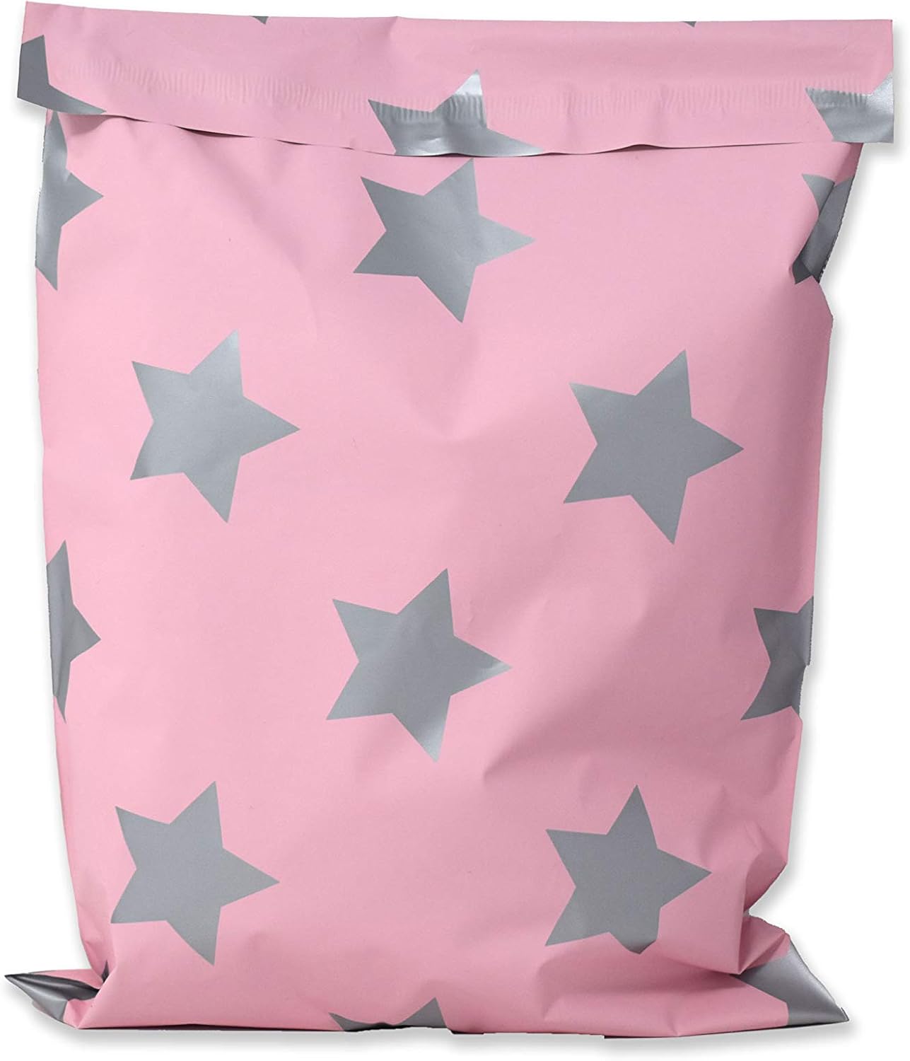 Pink Silver Stars Poly Mailers Size 10x13 Colorful Shipping Bags - Shipping In Style
