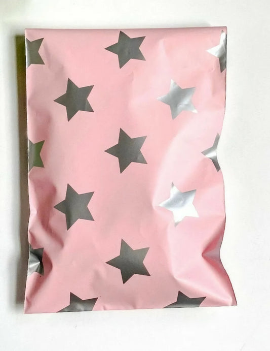 Pink Silver Stars Poly Mailers Size 6x9 Shipping Bags - Shipping In Style