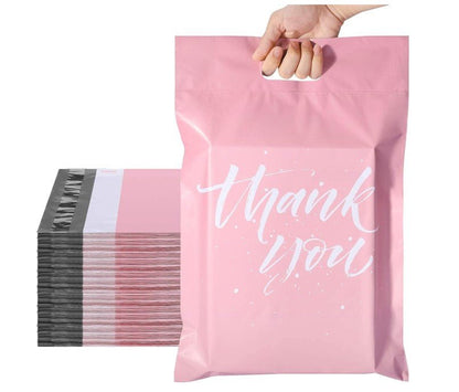 Pink Thank You Poly Mailers with Handle Size 12x15.5 Pack of 100 pieces - Shipping In Style