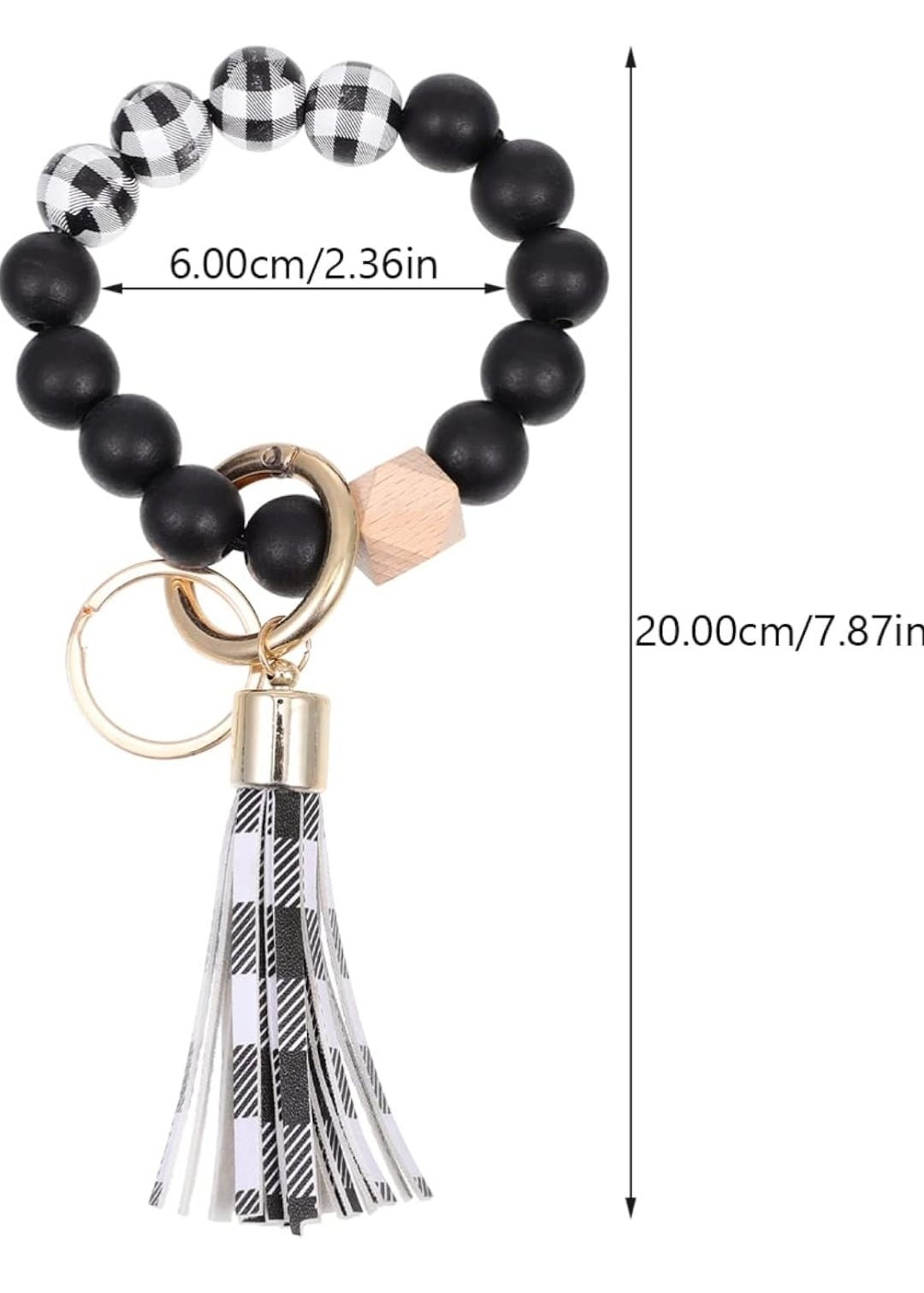 Plaid Black White Wristlet Keychain Bracelet - Shipping In Style