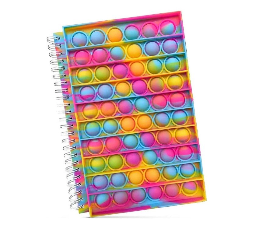 Rainbow Pink Tie Dye Notebook Fidget Toy Bubble Pop Spiral Journal - Shipping In Style