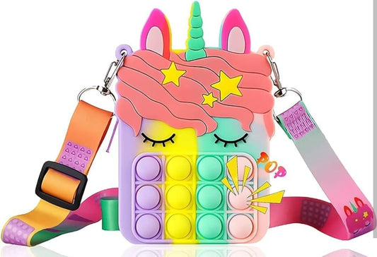 Rainbow Unicorn Fidget Crossbody Purse Bag Bubble Pop Toy - Shipping In Style