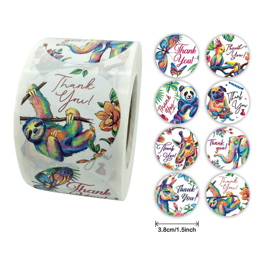 Thank You Stickers 1.5 inch 500 Count Per Roll Jungle Animals