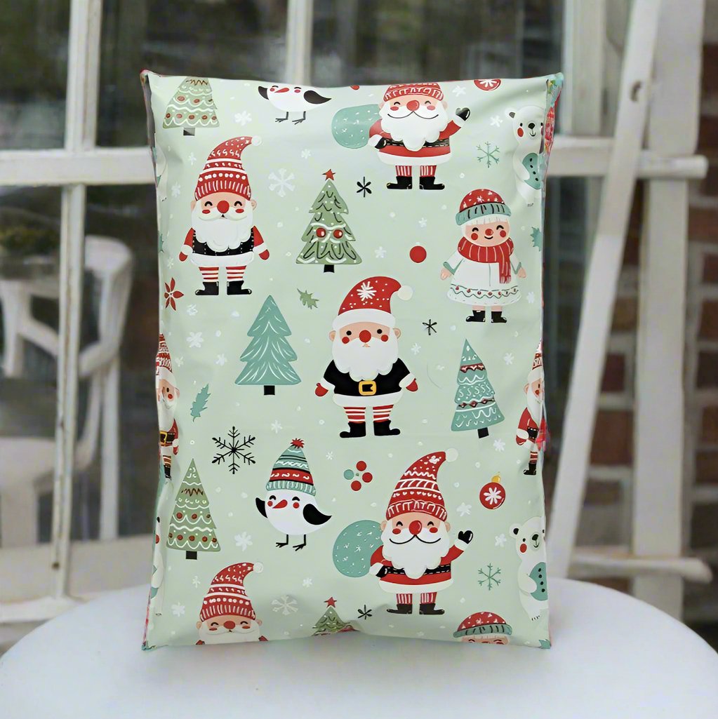 Santa Poly Mailers Size 7.5x10.5 Woodland Christmas Shipping Bags - Shipping In Style