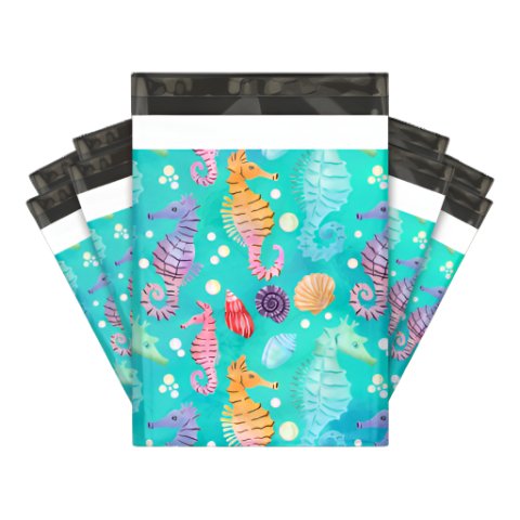 Seahorse Ocean Poly Mailers Size 10x13 Colorful Shipping Bags - Shipping In Style
