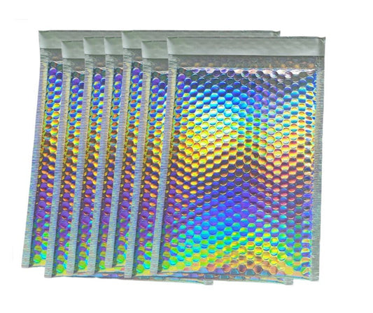 Silver Holographic Metallic Bubble Mailers Size 6.5x10 Padded Shipping Bags - Shipping In Style