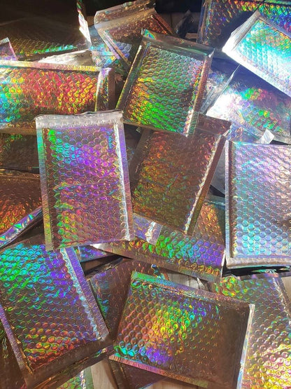 Silver Holographic Metallic Bubble Mailers Size 8.5x12 Padded Shipping Bags - Shipping In Style