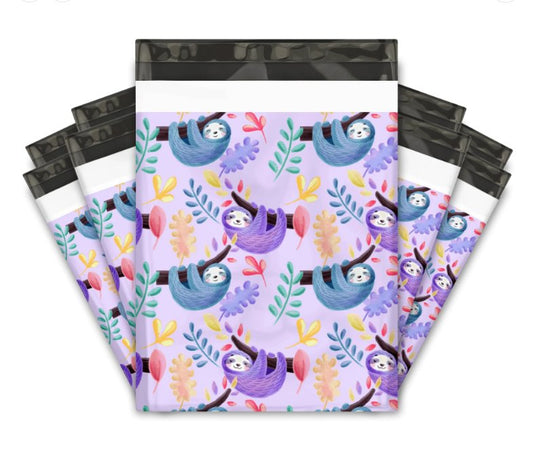 Sloth Purple Poly Mailers Size 10x13 Colorful Shipping Bags - Shipping In Style