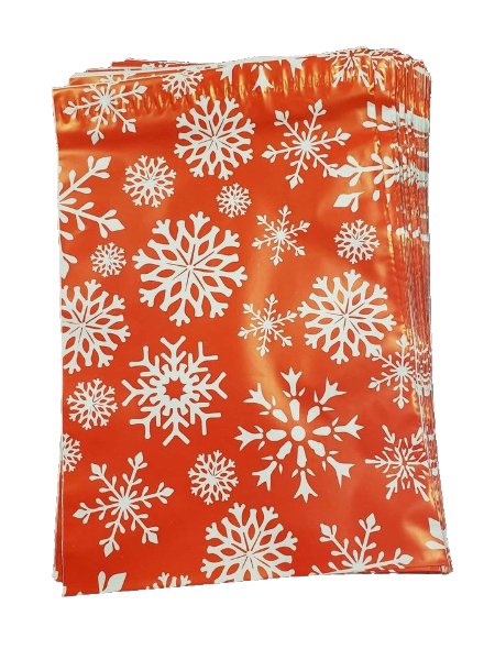 Snowflake Red Christmas Winter Poly Mailers Size 10x13 Shipping Bags - Shipping In Style