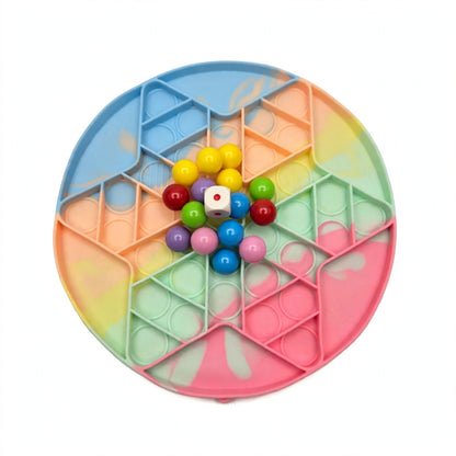 Round Star Bubble Pop Game Board — Silicone Popper Board Game with Balls & Dice, Pastel Tie Dye