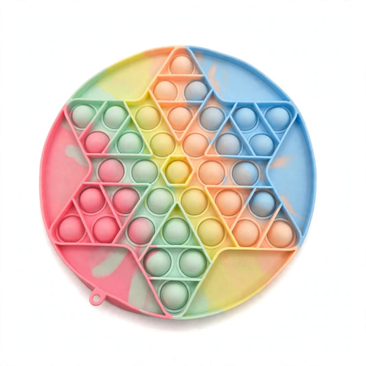 Round Star Bubble Pop Game Board — Silicone Popper Board Game with Balls & Dice, Pastel Tie Dye