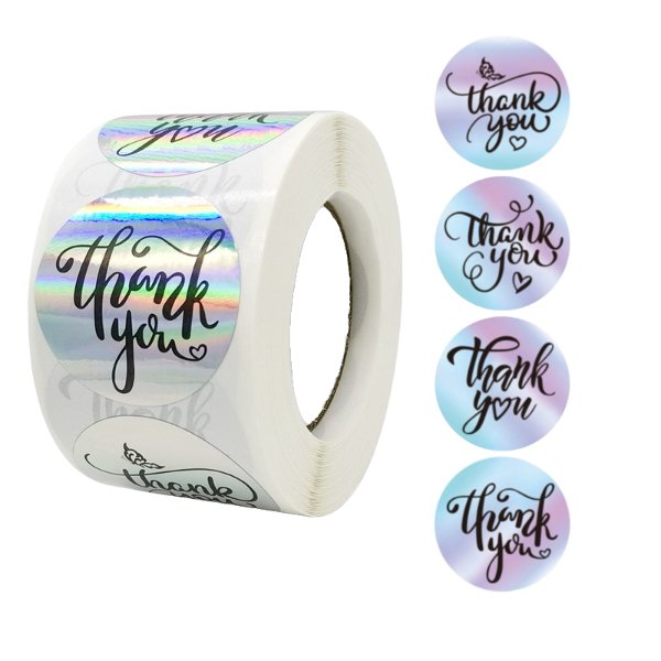 Thank You Holographic Stickers Silver 1.5 inch 500 Stickers Per Roll - Shipping In Style