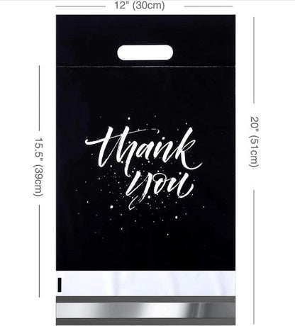 Thank You Poly Mailers with Handle Size 12x15.5 Pack of 100 Black Self Seal Bags - Shipping In Style