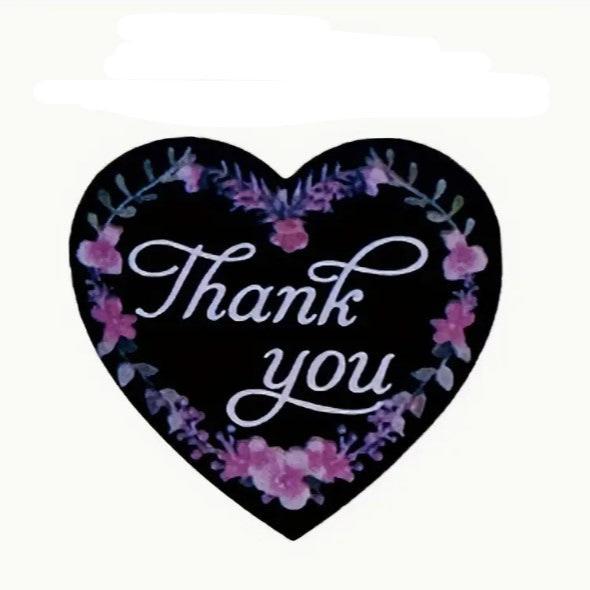 Thank You Stickers 1.5 inch 500 Count Per Roll Pink Flowers Heart Shaped Shipping Supplies - Shipping In Style