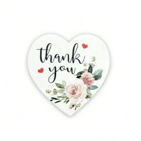 Thank You Stickers 1.5 inch 500 Count Per Roll White Rose Flowers Heart Shaped Shipping Supplies - Shipping In Style