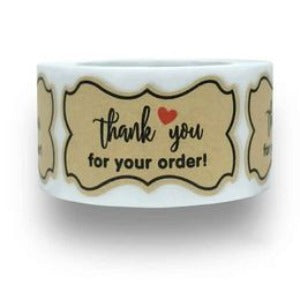 Thank You Stickers 1.5x2 Inch 500 Count Per Roll Rectangle Kraft Brown Shipping Supplies - Shipping In Style