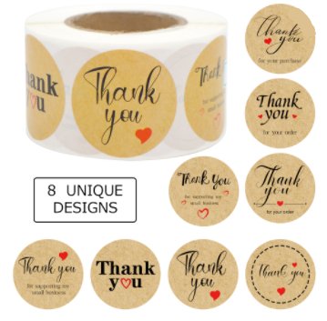 Thank You Stickers Kraft Brown 1.5 inch 500 Count Per Roll Shipping Supplies - Shipping In Style