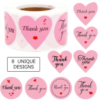 Thank You Stickers Pink Heart 1.5 inch 500 Count Per Roll Shipping Supplies - Shipping In Style